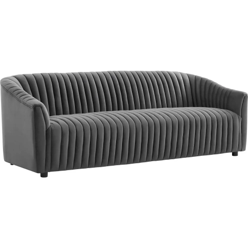 Announce Sofa in Channel Tufted Charcoal Gray Velvet