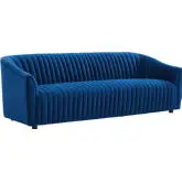 Announce Sofa in Channel Tufted Navy Blue Velvet