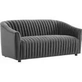 Announce Loveseat in Channel Tufted Charcoal Gray Velvet