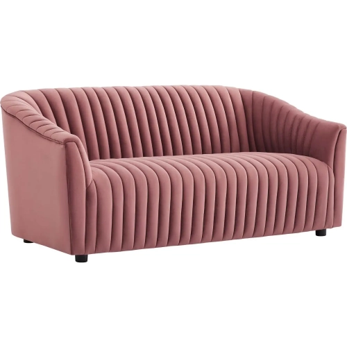 Announce Loveseat in Channel Tufted Rose Velvet