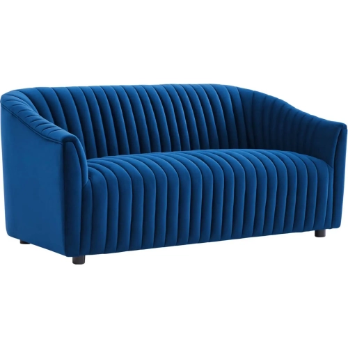 Announce Loveseat in Channel Tufted Navy Blue Velvet