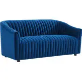 Announce Loveseat in Channel Tufted Navy Blue Velvet