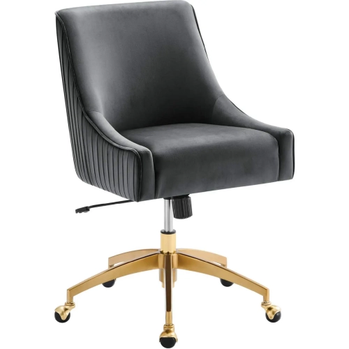 Discern Office Chair in Pleated Gray Velvet & Gold