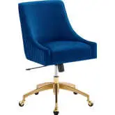 Discern Office Chair in Pleated Navy Blue Velvet & Gold