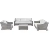 Conway Outdoor 4 Piece Sofa Set in Light Gray Poly Rattan & White Fabric