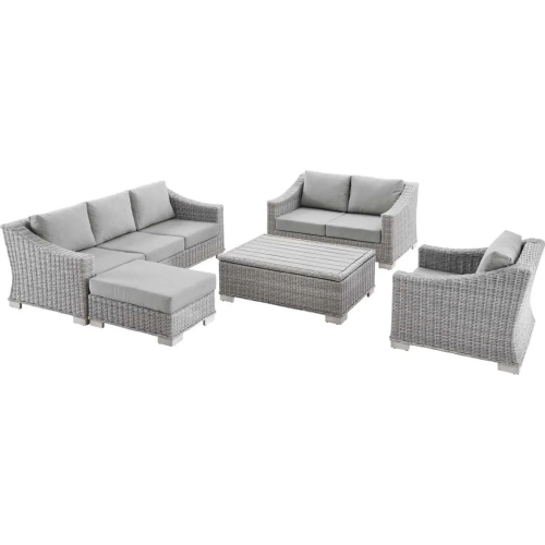 Conway Outdoor 5 Piece Sofa Set in Light Gray Poly Rattan & Gray Fabric