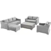 Conway Outdoor 5 Piece Sofa Set in Light Gray Poly Rattan & Gray Fabric