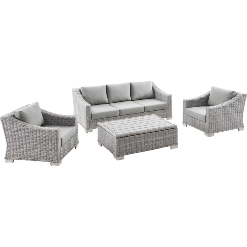 Conway Outdoor 4 Piece Sofa Set in Light Gray Poly Rattan & Gray Fabric