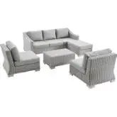 Conway Outdoor 5 Piece Sofa Set in Light Gray Poly Rattan & Gray Fabric