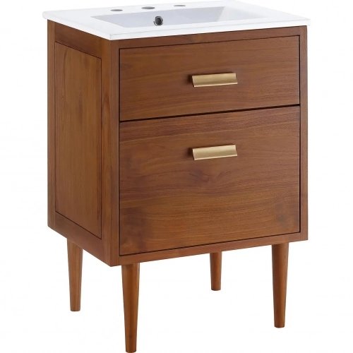 Cassia 24" Bathroom Vanity in Teak & White Ceramic