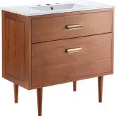 Cassia 36" Bathroom Vanity in Teak & White Ceramic