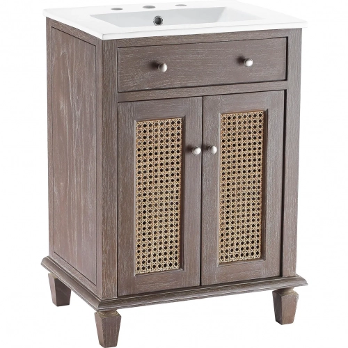 Lilo 24" Bathroom Vanity in Gray, Rattan & White Ceramic