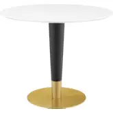 Zinque 36" Dining Table in White Finish, Black & Gold Steel