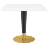 Zinque 36" Square Dining Table in White Finish, Black & Gold Steel