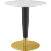 Zinque 28" Dining Table in White Faux Marble, Black & Gold Steel