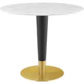 Zinque 36" Dining Table in White Faux Marble, Black & Gold Steel