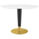 Zinque 42" Oval Dining Table in White Finish, Black & Gold Steel