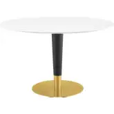 Zinque 47" Dining Table in White Finish, Black & Gold Steel