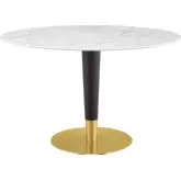 Zinque 47" Dining Table in White Faux Marble, Black & Gold Steel