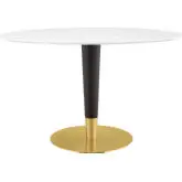 Zinque 48" Oval Dining Table in White Finish, Black & Gold Steel