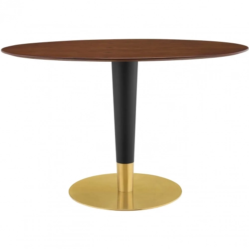 Zinque 48" OvalDining Table in Walnut Finish, Black & Gold Steel