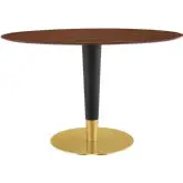 Zinque 48" OvalDining Table in Walnut Finish, Black & Gold Steel