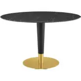 Zinque 47" Dining Table in Black Faux Marble, Black & Gold Steel