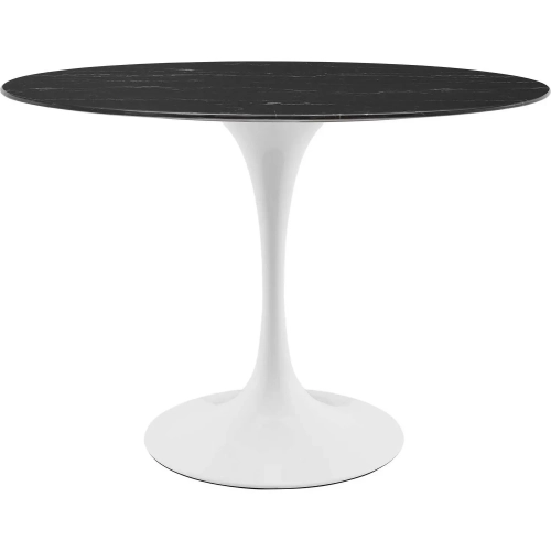 Lippa 42" Oval Dining Table in Black Faux Marble & White Metal