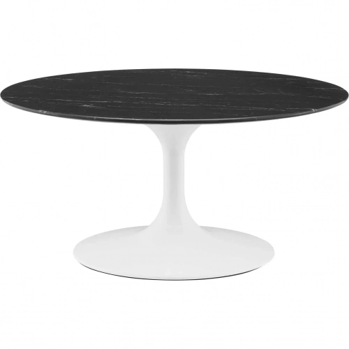 Lippa 36" Coffee Table in Black Faux Marble & White Metal