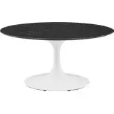 Lippa 36" Coffee Table in Black Faux Marble & White Metal