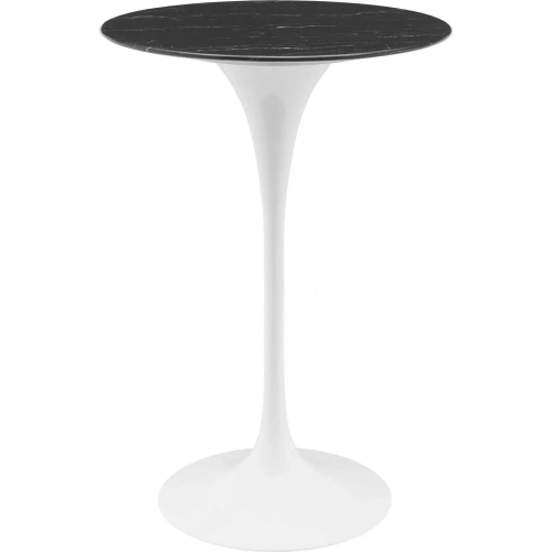 Lippa 28" Bar Table in Black Faux Marble & White Metal