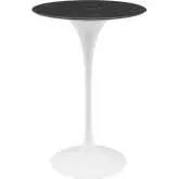 Lippa 28" Bar Table in Black Faux Marble & White Metal