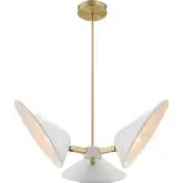 Journey 3 Light 3" Arm Ceiling Pendant Light in White Metal & Brass