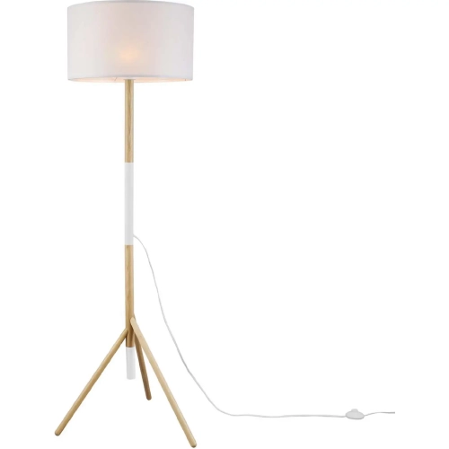 Natalie Tripod Floor Lamp in Natural Wood Finish & White