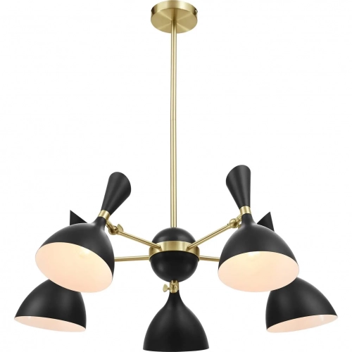 Declare 5 Light 6" Arm Ceiling Pendant Light in Black Metal & Brass