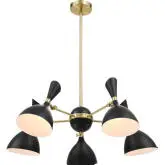 Declare 5 Light 6" Arm Ceiling Pendant Light in Black Metal & Brass