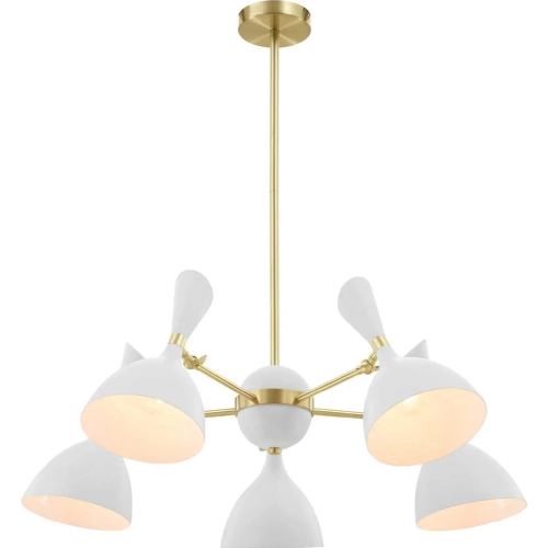 Declare 5 Light 6" Arm Ceiling Pendant Light in White Metal & Brass