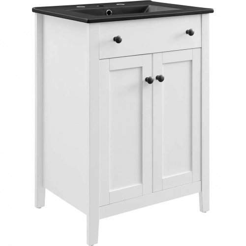 Nantucket 24" Bathroom Vanity in White Finish & Black Ceramic