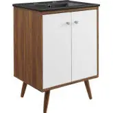 Transmit 24" Bathroom Vanity in Walnut Finish, White & Black Ceramic