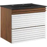 Render 24" Bathroom Vanity in White, Walnut Finish & Black Ceramic