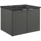 Maybelle 24" Wall Mount Bathroom Vanity in Gray Finish & Black Ceramic