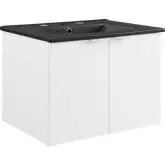 Maybelle 24" Wall Mount Bathroom Vanity in White Finish & Black Ceramic