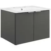 Maybelle 24" Wall Mount Bathroom Vanity in Gray Finish & White Ceramic