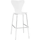 Ernie Bar Stool in White Finish Wood on Metal Legs