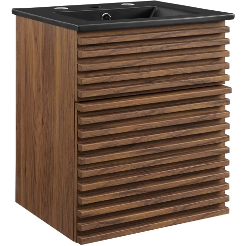 Render 18" Wall Mount Bathroom Vanity in Walnut Finish & Black Ceramic