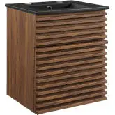 Render 18" Wall Mount Bathroom Vanity in Walnut Finish & Black Ceramic