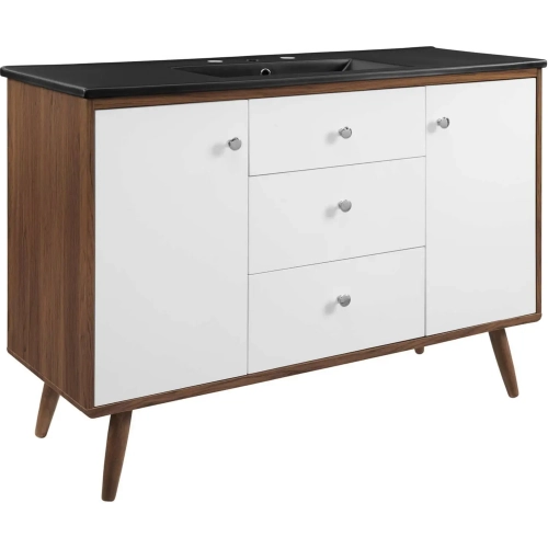 Transmit 48" Single Sink Bathroom Vanity in Walnut Finish, White & Black Ceramic