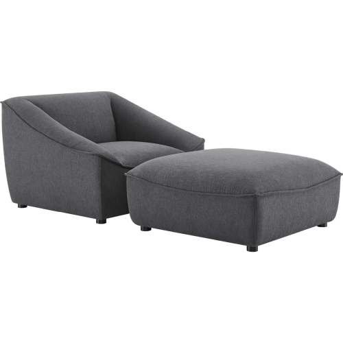 Comprise 2 Piece Arm Chair & Ottoman Set in Charcoal Gray Fabric