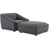 Comprise 2 Piece Arm Chair & Ottoman Set in Charcoal Gray Fabric