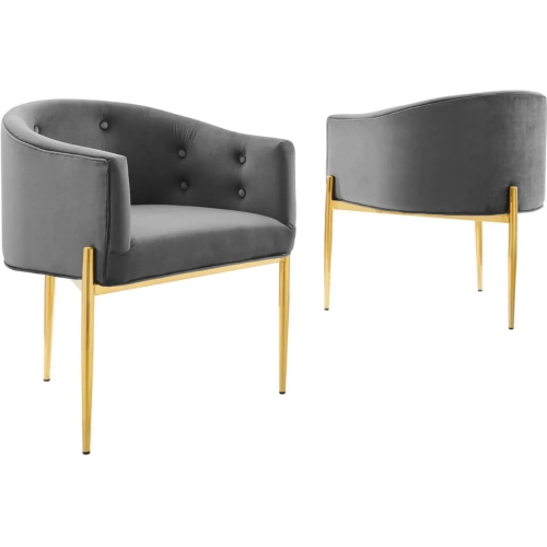 Savour Accent Chair in Tufted Gray Velvet & Gold Steel (Set of 2)